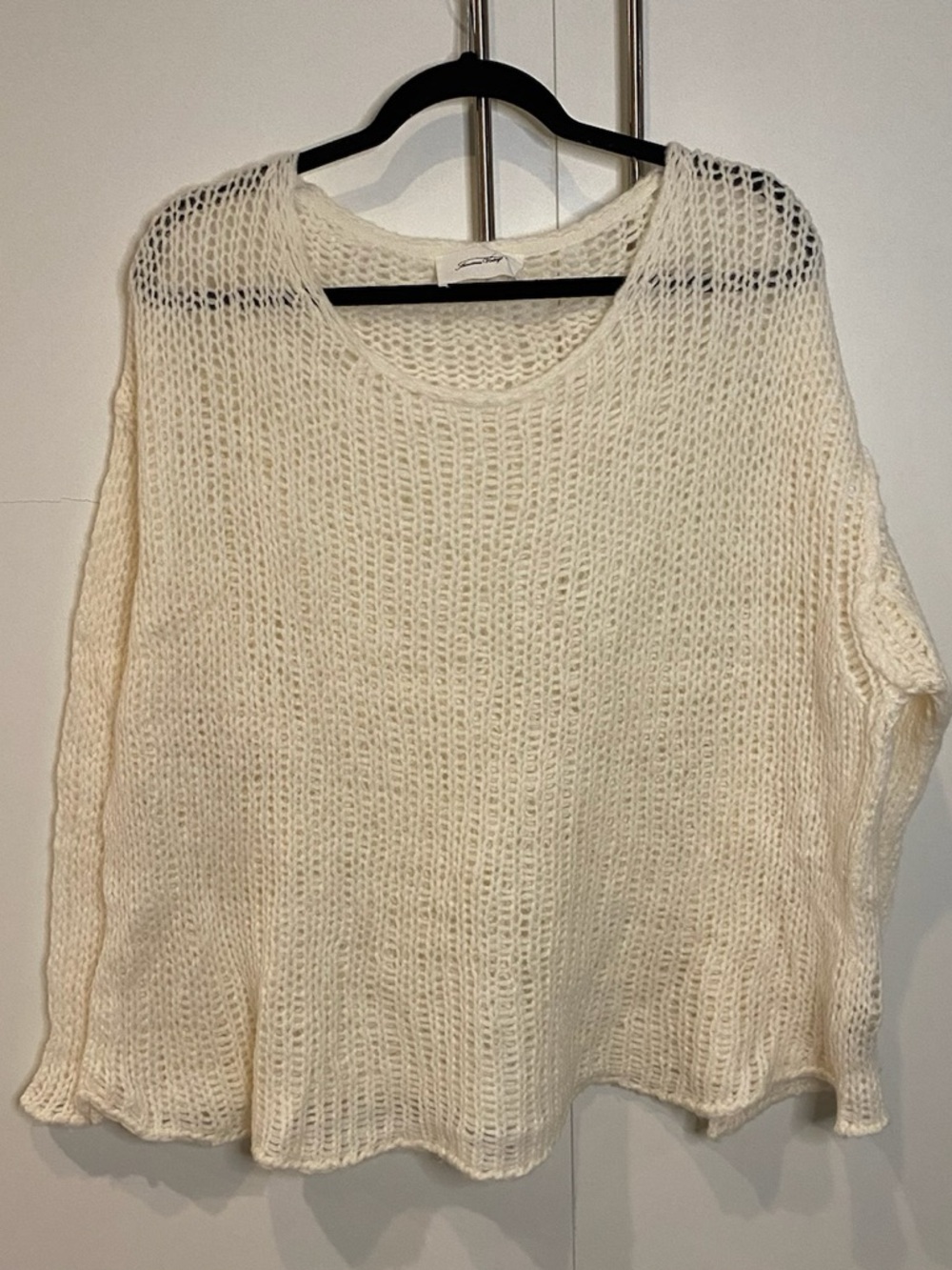American Vintage Cream Open-Knit Scoop Neck Sweater